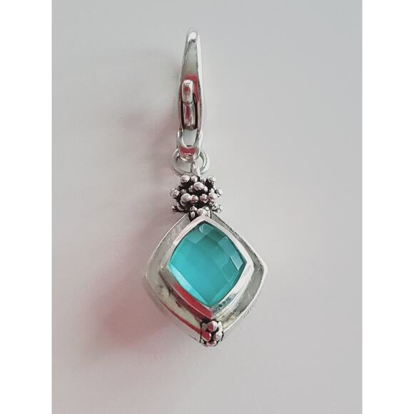Michael Dawkins 925 Sterling Silver Aquamarine Chalcedony Square Pendant Signed - Picture 1 of 7